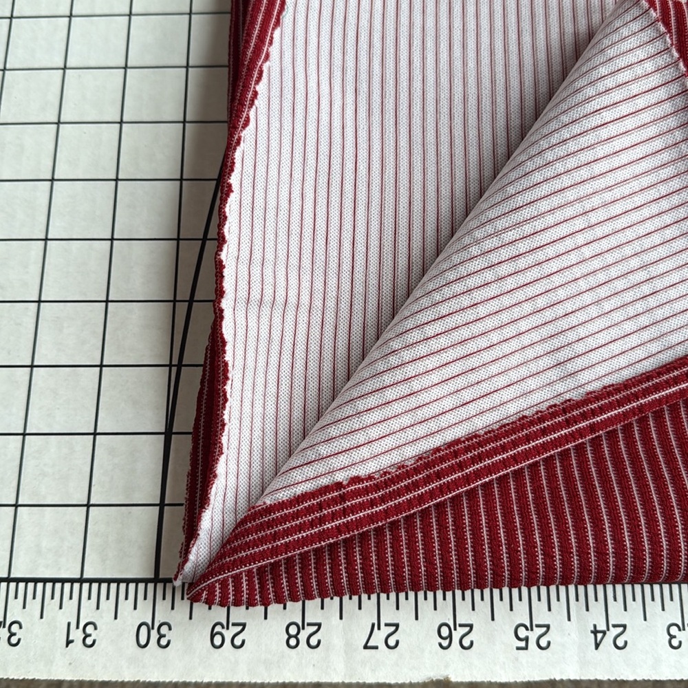 Vintage 1970s Burgundy/Red & White Striped/Textured Polyester Fabric - Picture 5 of 11